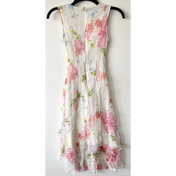Kenzie White Pink Floral Silk V-Neck Sleeveless Dress 2 - Picture 2 of 10